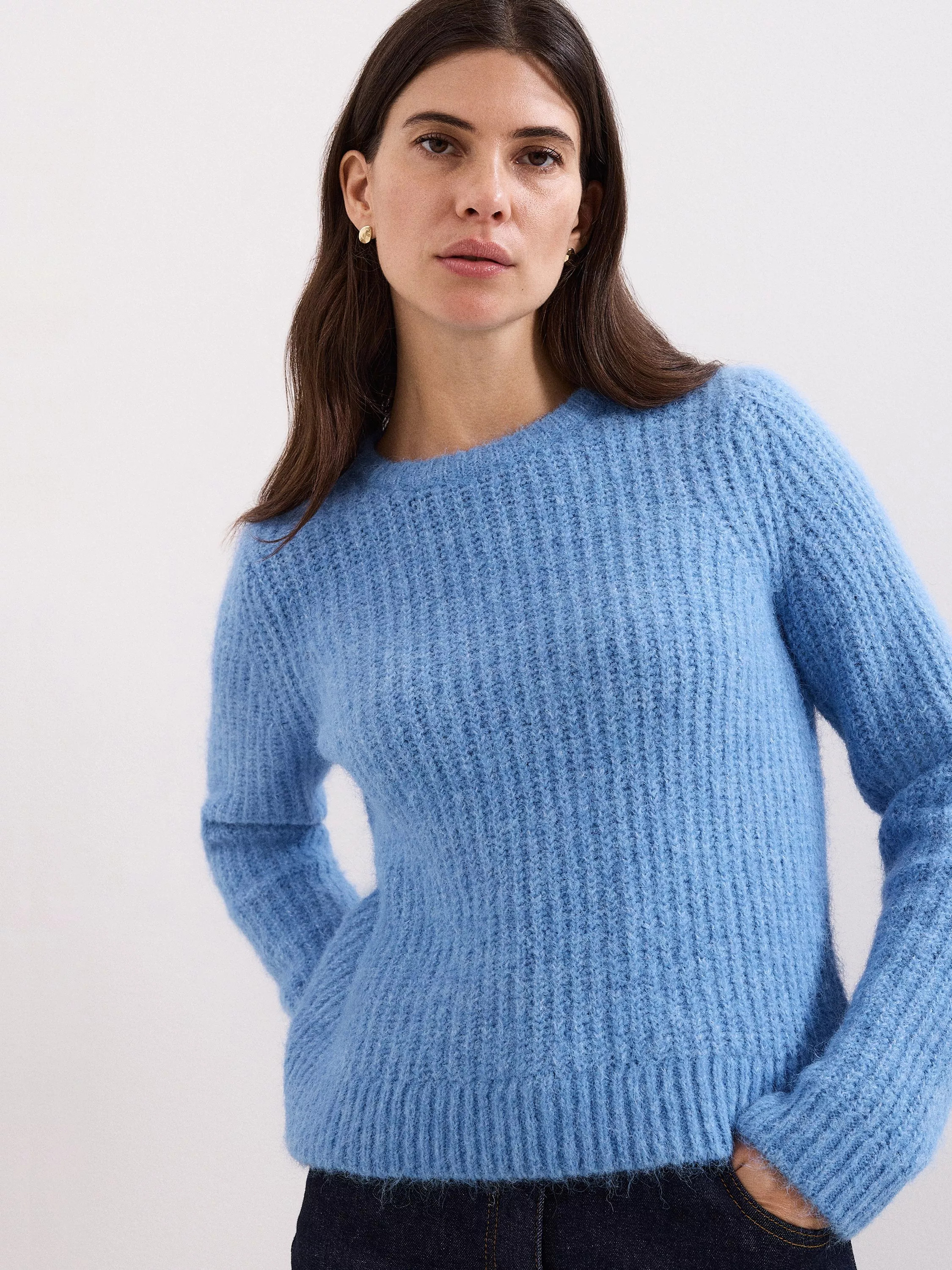 Phase Eight Billie Crew Neck Jumper, Blue | John Lewis (UK)