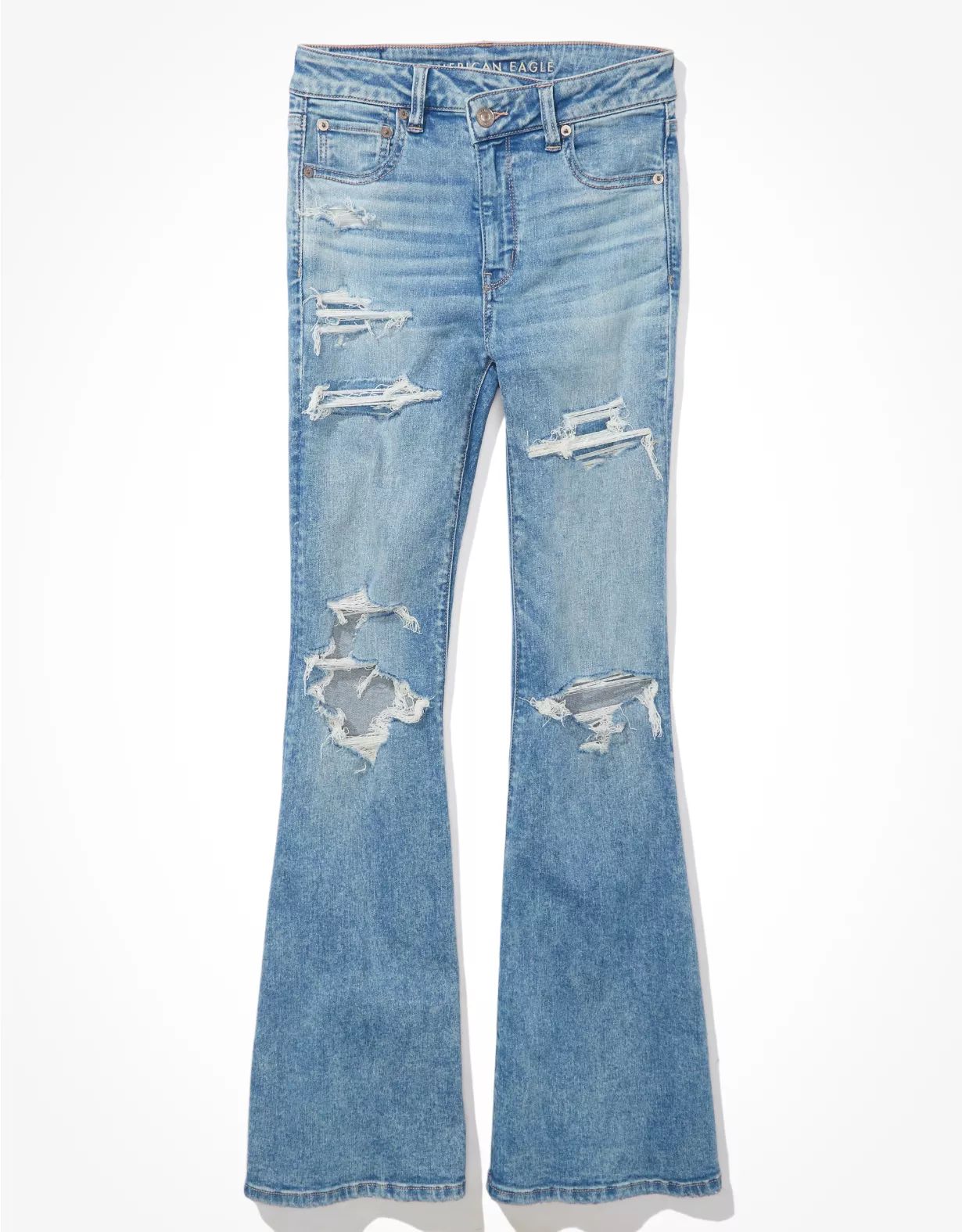 AE Ne(x)t Level Ripped Super High-Waisted Flare Jean | American Eagle Outfitters (US & CA)