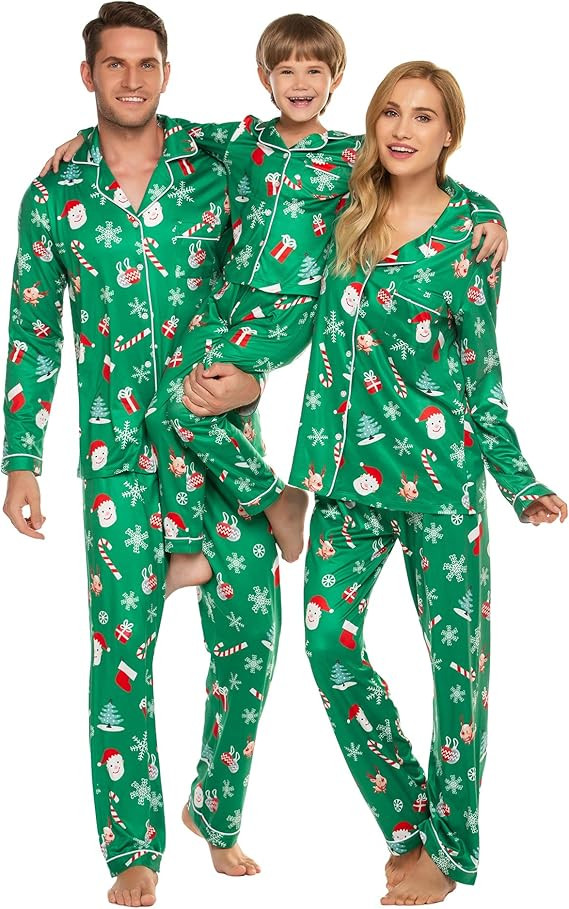 Ekouaer Christmas Family Matching Pajamas Long Sleeve Button Down Pj Set Festival Party Sleepwear | Amazon (US)