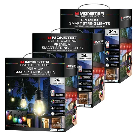 Monster Smart String Lights, Sound Reactive Outdoor String Lights w/ Voice Control, for Christmas... | Walmart (US)