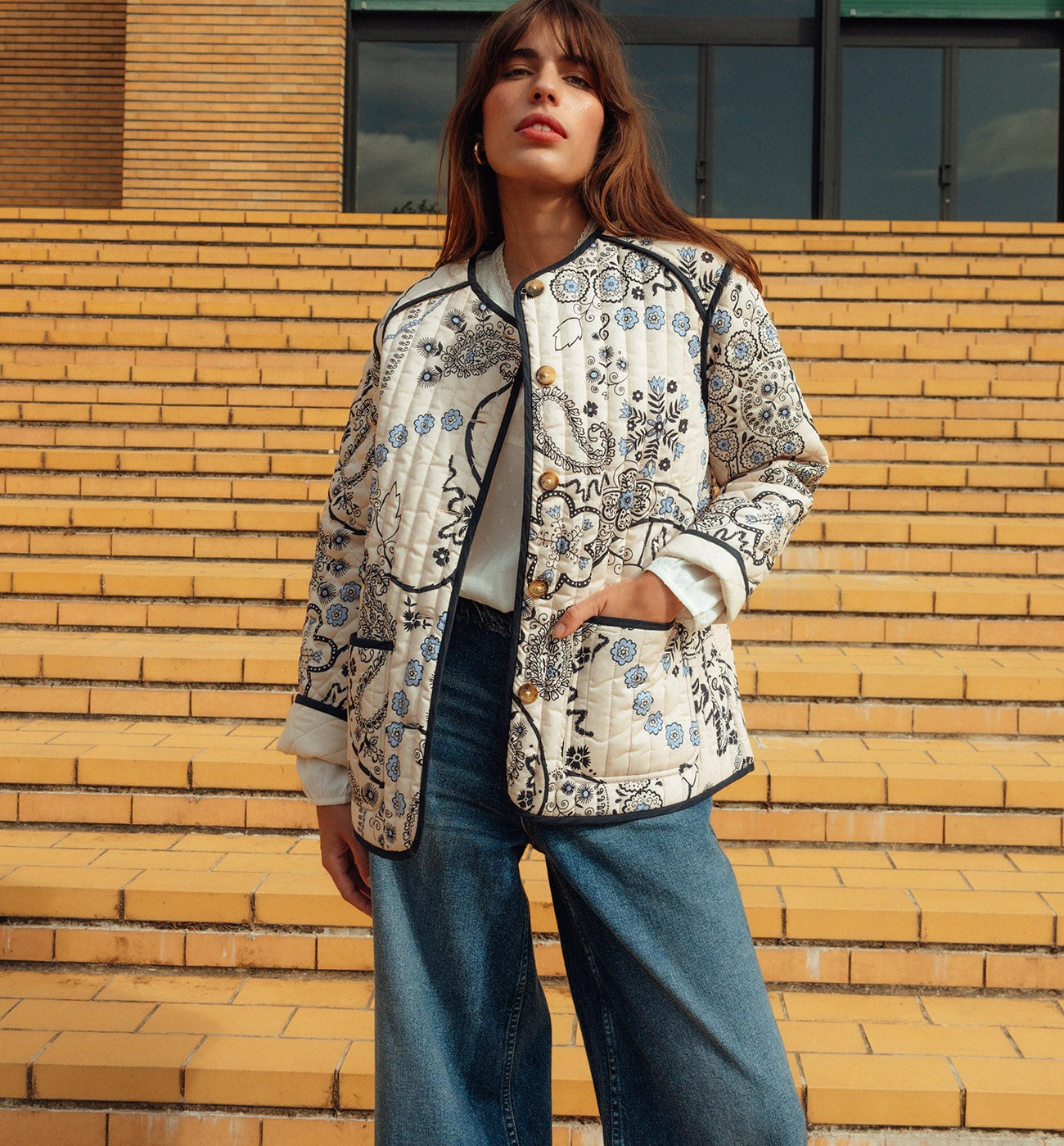 Veste matelassée MADELEINE - Imprimé écru | Promod (FR)