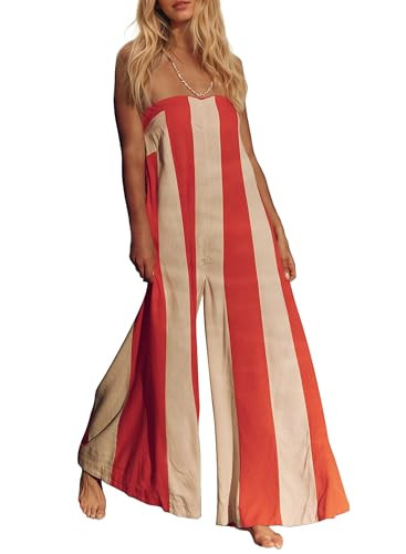 MISSACTIVER Summer Wide Leg Jumpsuits for Women Striped Strapless Long Rompers 2025 Sleeveless On... | Amazon (US)