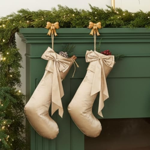 Seematn 2 Pcs Large Faux Silk Christmas Stocking with Bow Xmas Hanging Stocking Decorations for C... | Amazon (US)
