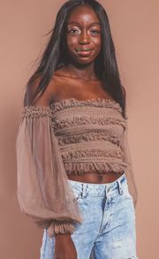 sheer devotion off the shoulder top - brown | RIFFRAFF