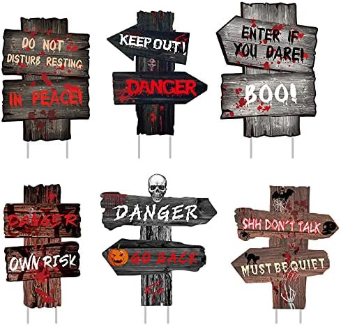 CaseTank Halloween Decorations Outdoor 6 Pack Halloween Decor Yard Signs Beware Warning Bloody Signs | Amazon (US)