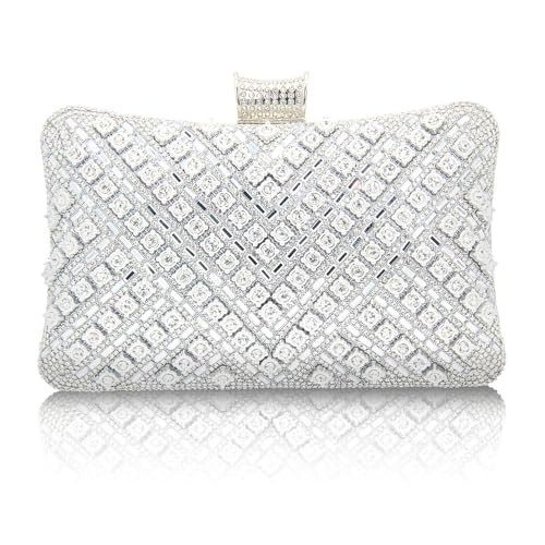 Rhinestone Clutch Purses for Women Elegant Evening Bag Sparkly Shoulder Bags Crystal Bridal Handbag for Party Prom Wedding -Silver | Amazon (US)