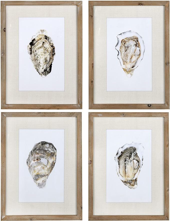 Creative Co-Op Wood Framed Wall Décor with Oyster Print, Multicolor, Set of 4 | Amazon (US)