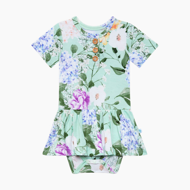 Posh Peanut Short Sleeve Henley With Twirl Skirt Bodysuit in Erin Mint Size 0-3 Months | Viscose | Babylist