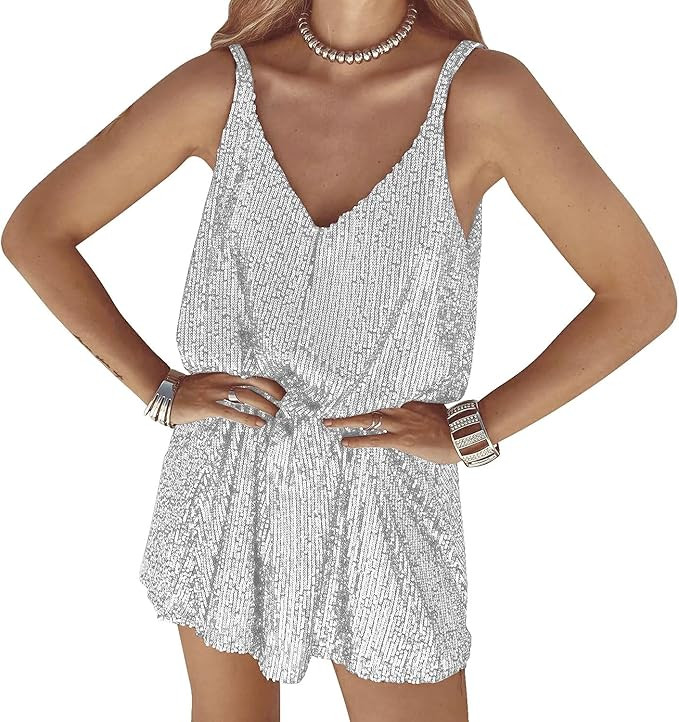 Sexy Elegant Women Sequin Gallus, V Neck Sparkle Shift Dress | Amazon (US)