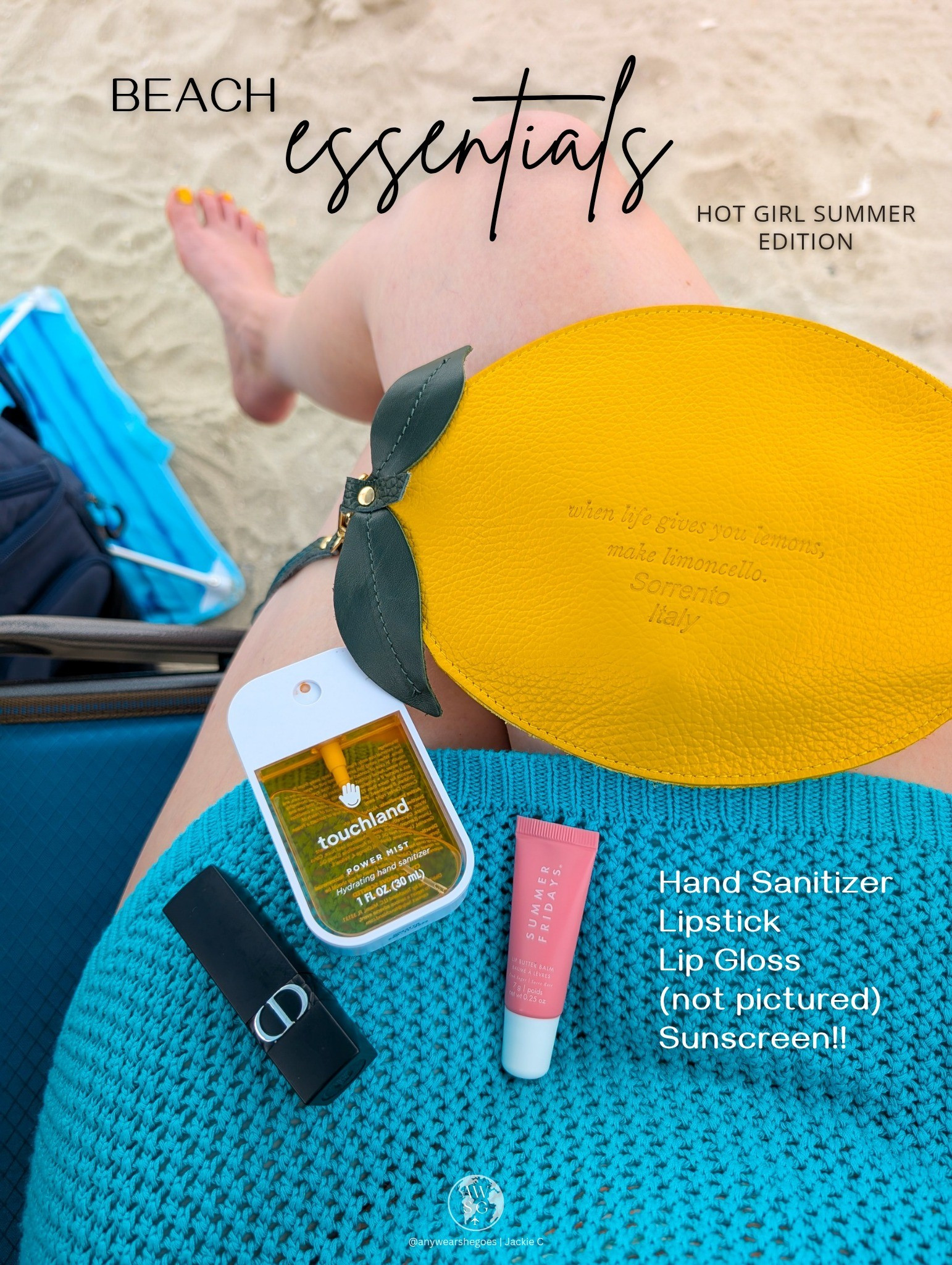 Summer beach essentials - hot girl summer edition. Dior lipstick, Touchland hand sanitizer, Summer Fridays lip gloss and sunscreen. Bonus points for using a cute bag to hold all of them.

#LTKTravel #LTKBeauty #LTKFindsUnder50