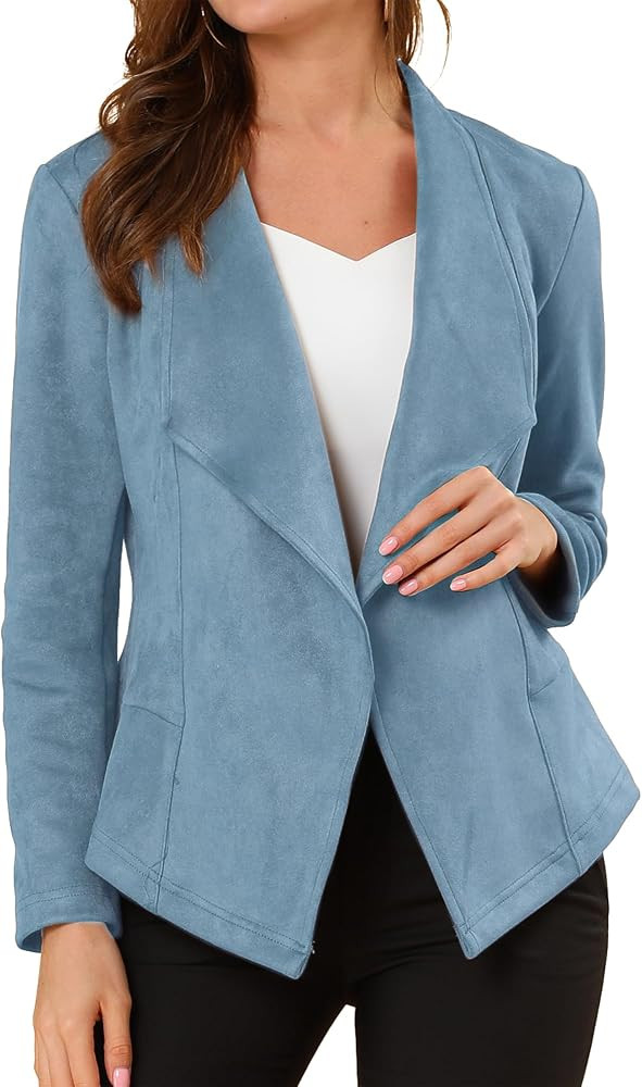 Allegra K Women Faux Suede Jacket Lapel Draped Open Front Cardigan Casual Trendy Suede Blazer | Amazon (US)