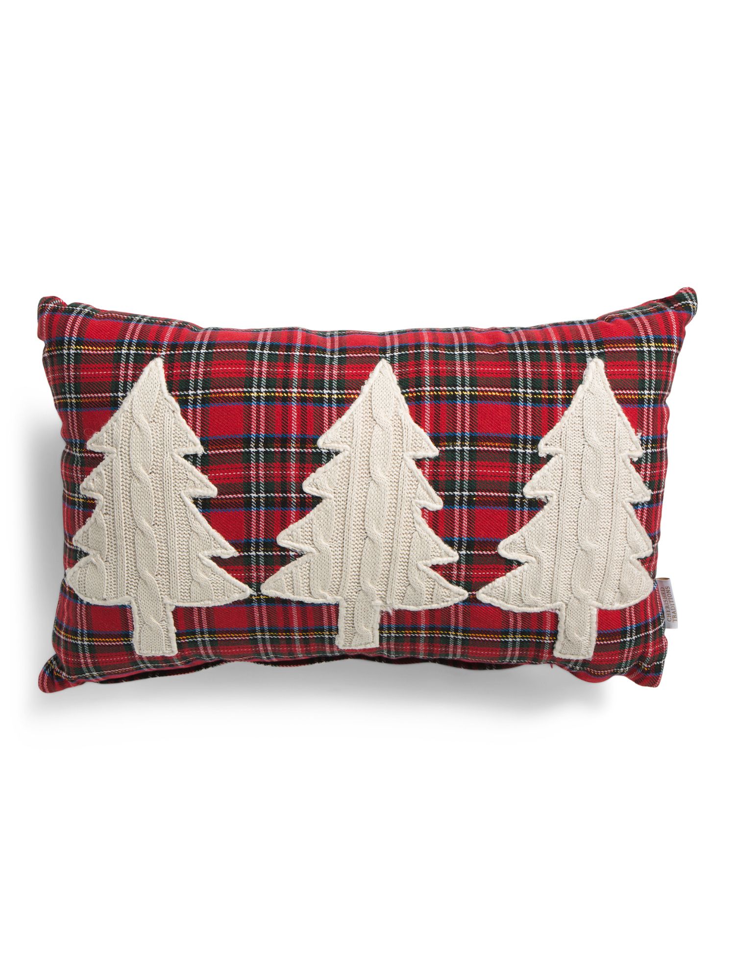 14x22 3 Knit Trees On Plaid Pillow | TJ Maxx