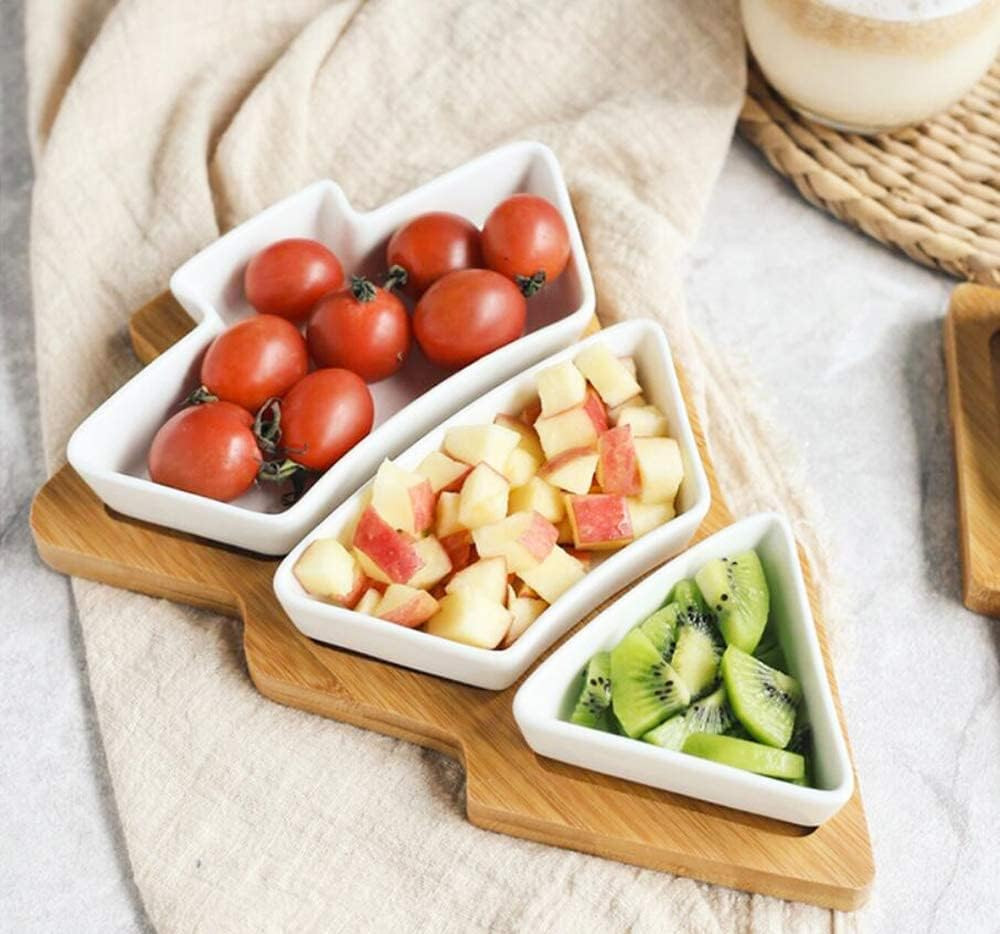 White Christmas Tree Plates Chip & Dip Set, 11 Inches Christmas Ceramic Snack Plate with Bamboo T... | Amazon (US)