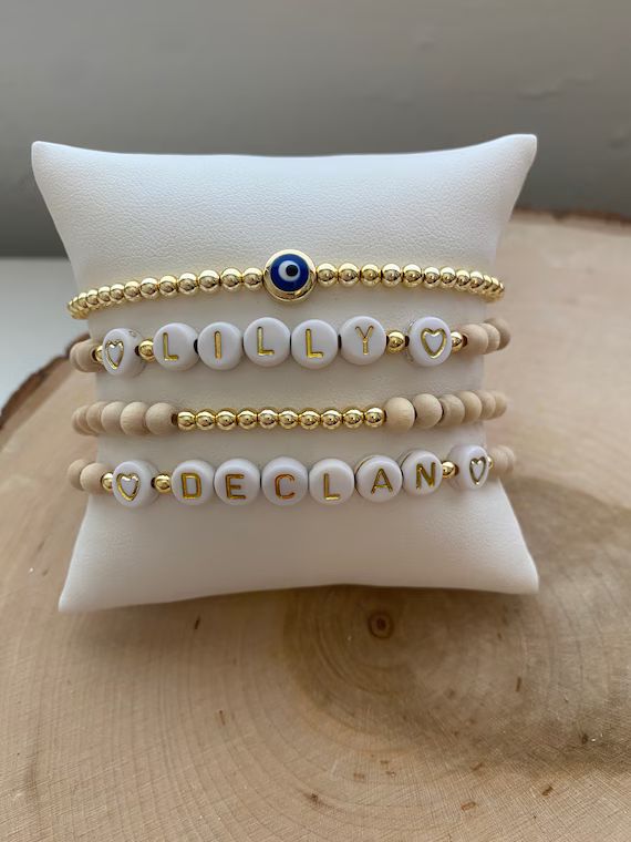 Boho bracelet stack, handmade bracelets, wood bead bracelets, gold beads bracelet, personalized n... | Etsy (US)