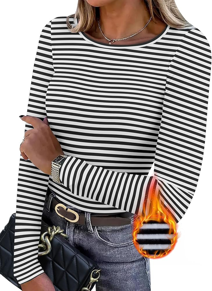 WIHOLL Long Sleeve Thermal Shirt for Women Light Fleece Tops Fall 2025 Crew Neck Casual Basic T-S... | Amazon (US)