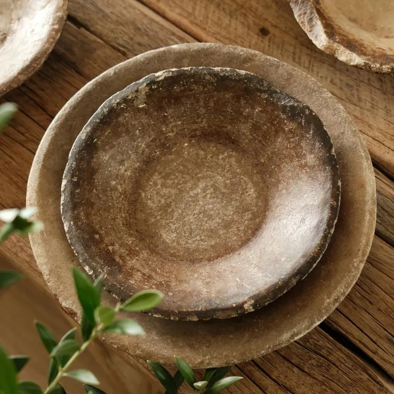 Vintage Hand Chiseled Marble Bowl | Rustic Patina Catchall Dish | Etsy (Global)