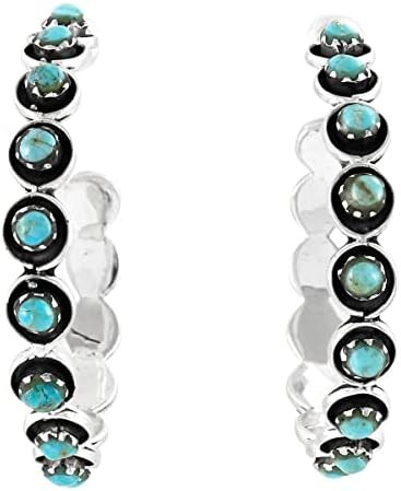 Hoop Turquoise Earrings Sterling Silver 925 Genuine Gemstones & Gemstones | Amazon (US)
