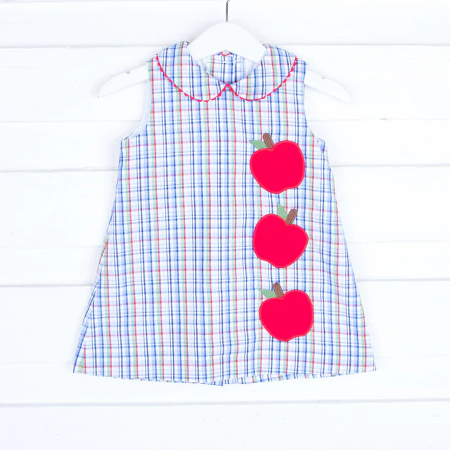 Back To School Plaid Apple Applique Sally Dress | Classic Whimsy