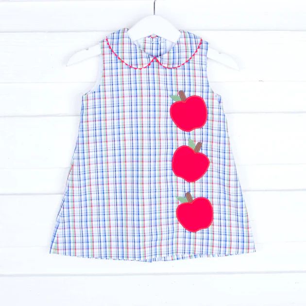 Back To School Plaid Apple Applique Sally Dress | Classic Whimsy