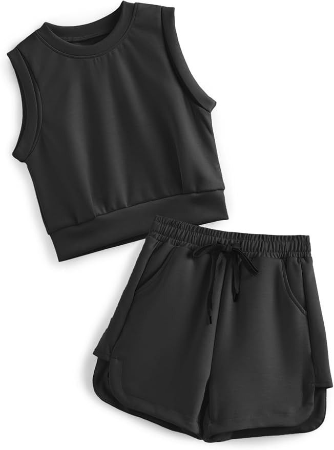 Girls 2 Piece Outfits 2025 Trendy Clothes Summer Cute Sleeveless Tops Shorts Clothing Sets Active... | Amazon (US)