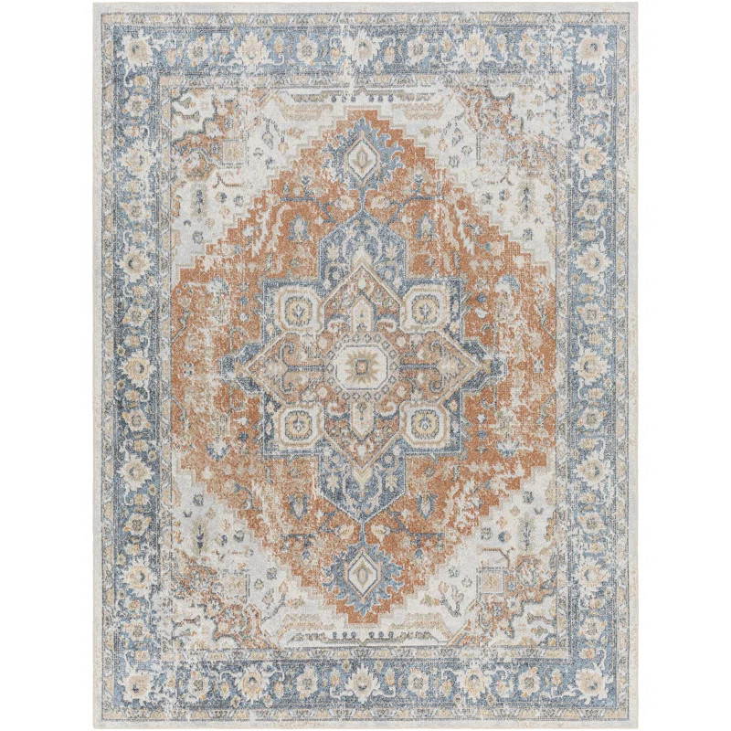 Weber Machine Washable Oriental Ivory/Blue Area Rug | Wayfair North America