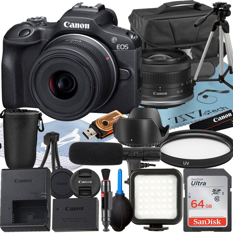 Canon EOS R100 Mirrorless Camera with RF-S 18-45mm Lens + SanDisk 64GB Memory Card + Case + LED F... | Walmart (US)