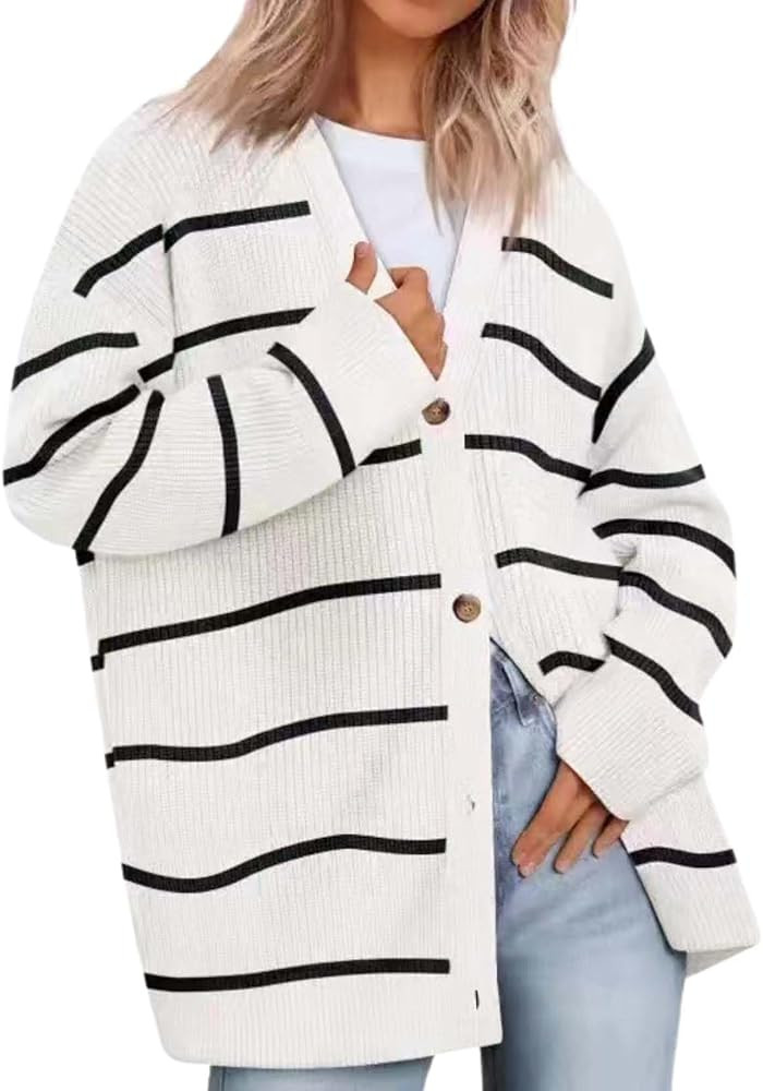 Womens Casual Open Front Sweater Classic Long Sleeve V Neck Cardigans Simple Solid Color Button F... | Amazon (US)