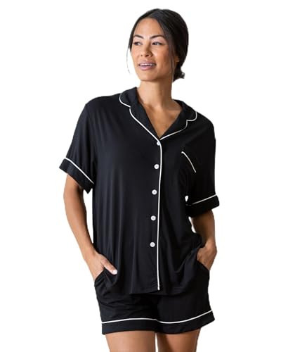 Cozy Earth Women’s Short Sleeve Pajama Set - Relaxed Fit with Adjustable Waistband & Side Pockets - Lightweight, Breathable Women’s Sleepwear Large Black | Amazon (US)