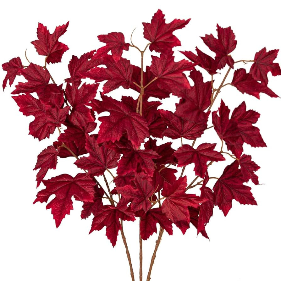 Oairse Artificial Maple Leaves Branches 3 Pcs Mixed Corlor Fall Leaves Stems Fake Bushes Dark Red... | Amazon (US)