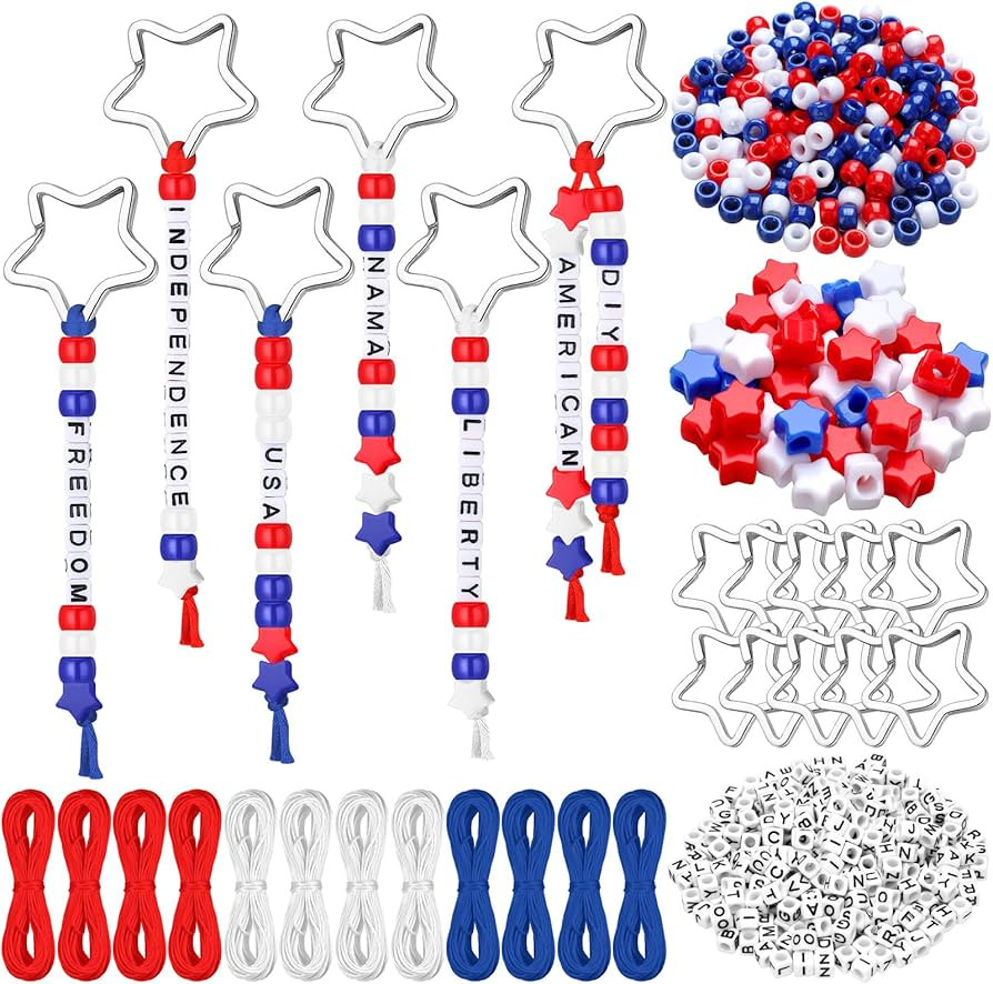Landical 564 Pcs Patriotic Keychain DIY Making Kit Star Bead Keychain Kit Independence Day Key Ch... | Amazon (US)