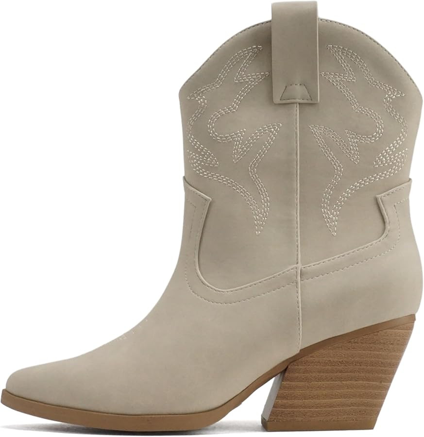 Soda “BLAZING” ~ Women Western Stitched Pointe Toe Low Heel High Top Ankle Shaft Boot Bootie | Amazon (US)