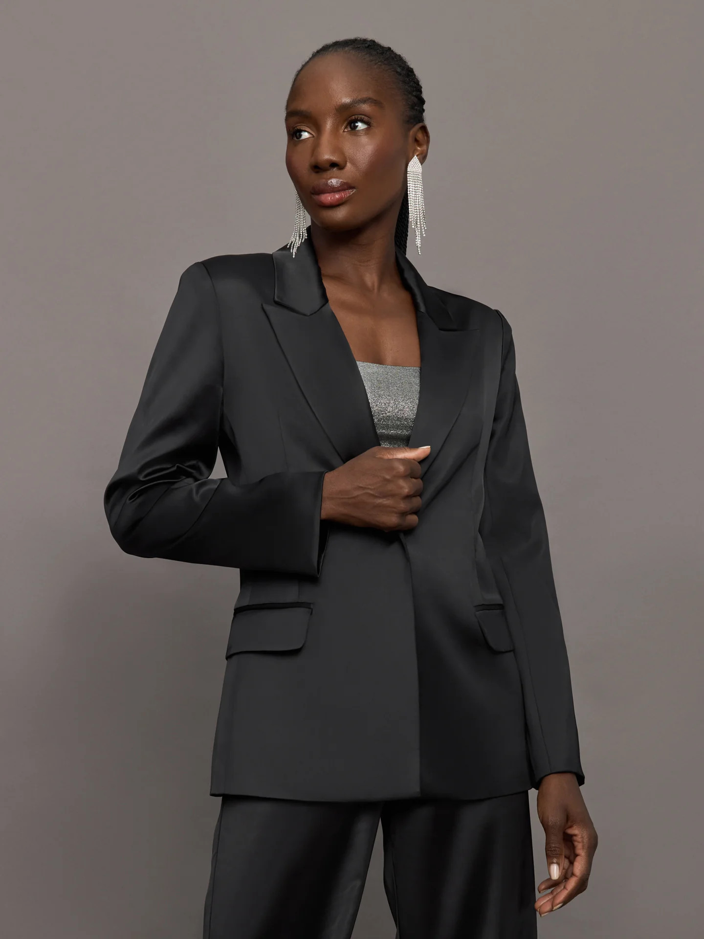 Carbon38 Satin Blazer - Black - Size S | Carbon38