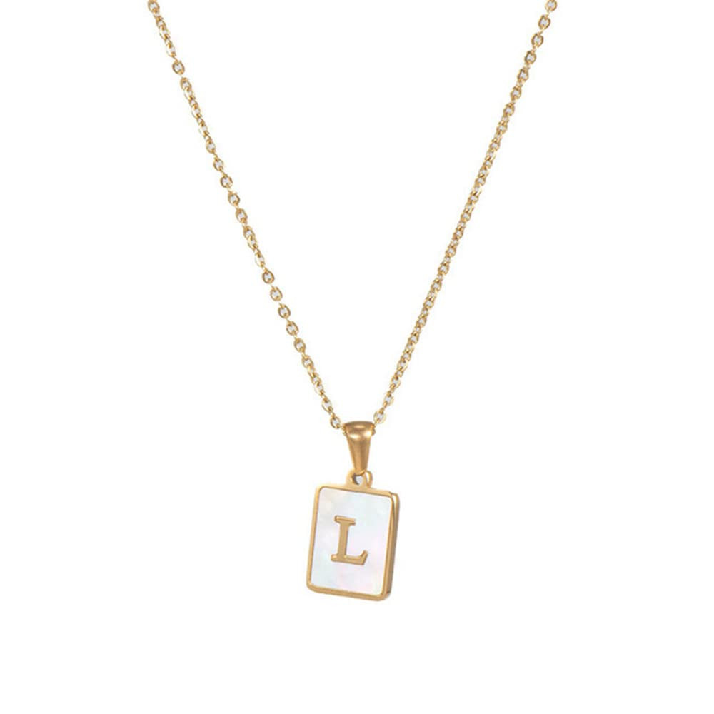 18K Gold Stainless Steel Letter A to Z Initial Necklace Natural White Mother of Pearl Pendant Nec... | Amazon (US)
