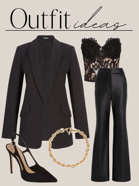 Date night outfit, blazer, faux leather, corset top, lace top, neutral outfit

#LTKstyletip #LTKHoliday #LTKSeasonal