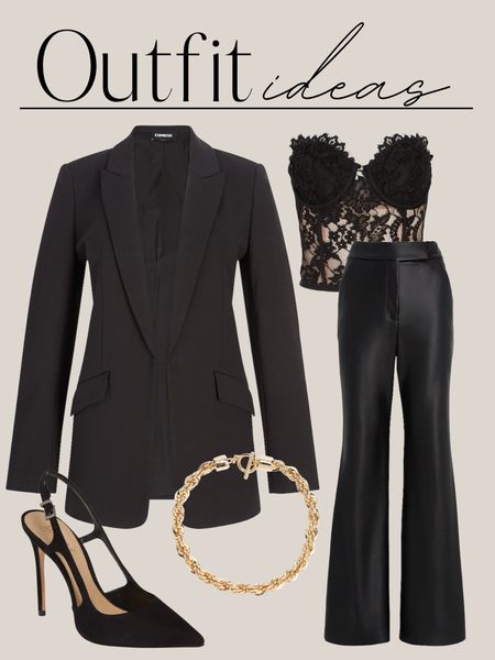Date night outfit, blazer, faux leather, corset top, lace top, neutral outfit

#LTKstyletip #LTKHoliday #LTKSeasonal