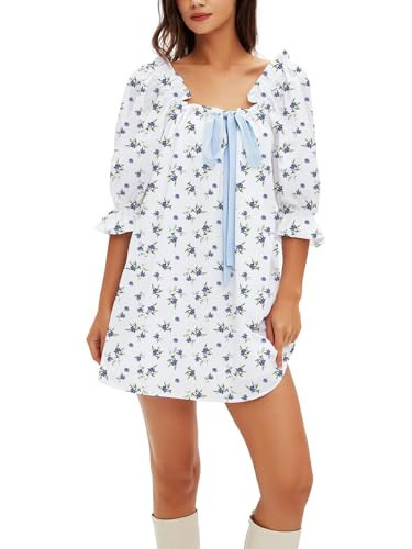 hibshaby Women's Babydoll Short Dress Puff Sleeve Cute Tie Mini Dress Floral Sundress | Amazon (US)