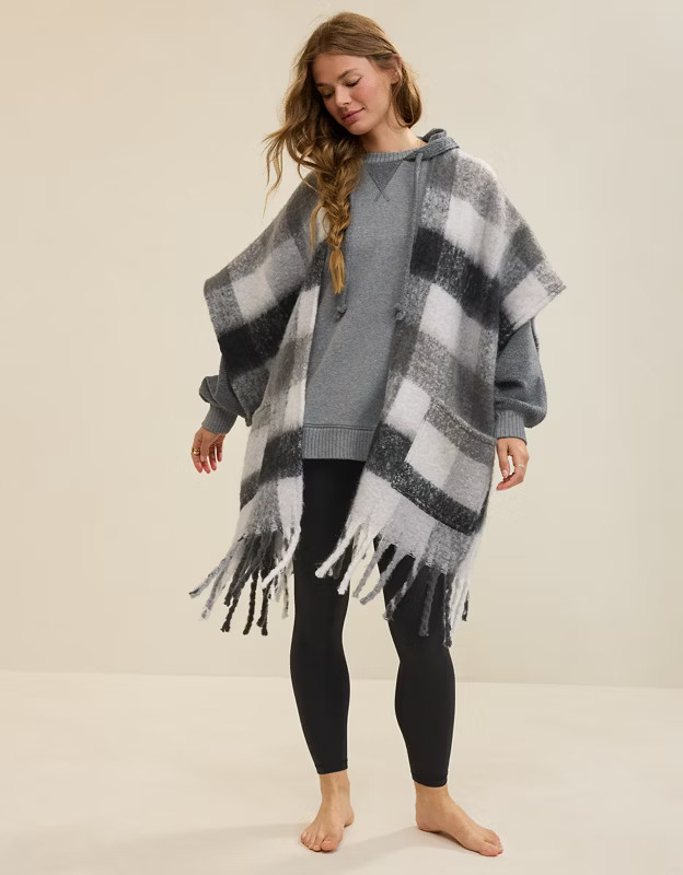 Aerie Fringe Plaid Cape | Aerie