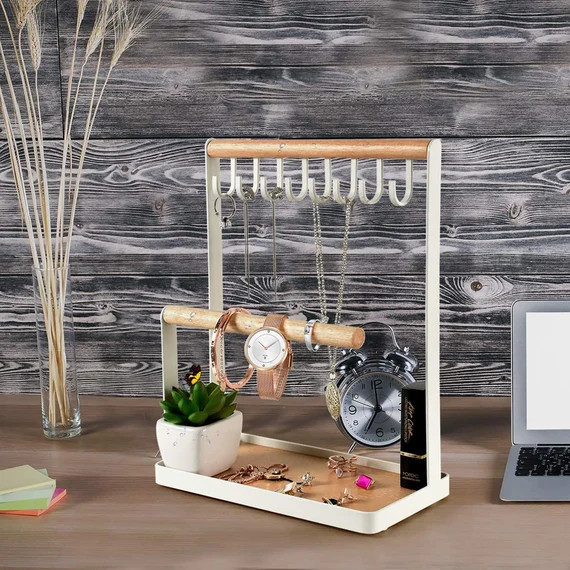 Jewelry Stand Holder, Necklace Hanging Wooden Ring Organizer Earring Tray, 8 Hooks Storage Neckla... | Etsy (US)