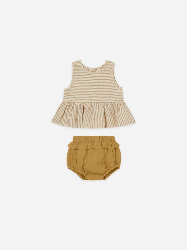 sleeveless peplum set | ocre stripe | Quincy Mae