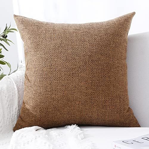 Jepeak Burlap Linen Throw Pillow Cover Rhombus Pattern Cushion Case, Solid Thickened Farmhouse Mo... | Amazon (US)
