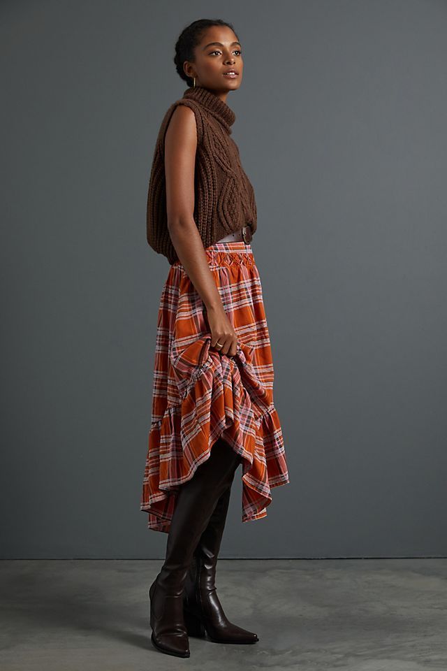 Plaid A-Line Midi Skirt | Anthropologie (US)