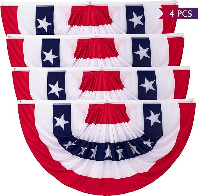4 PCS 4th of July Decorations, 3 x 6 FT Large Patriotic USA Pleated Fan Flags, American Flag Bunt... | Amazon (US)