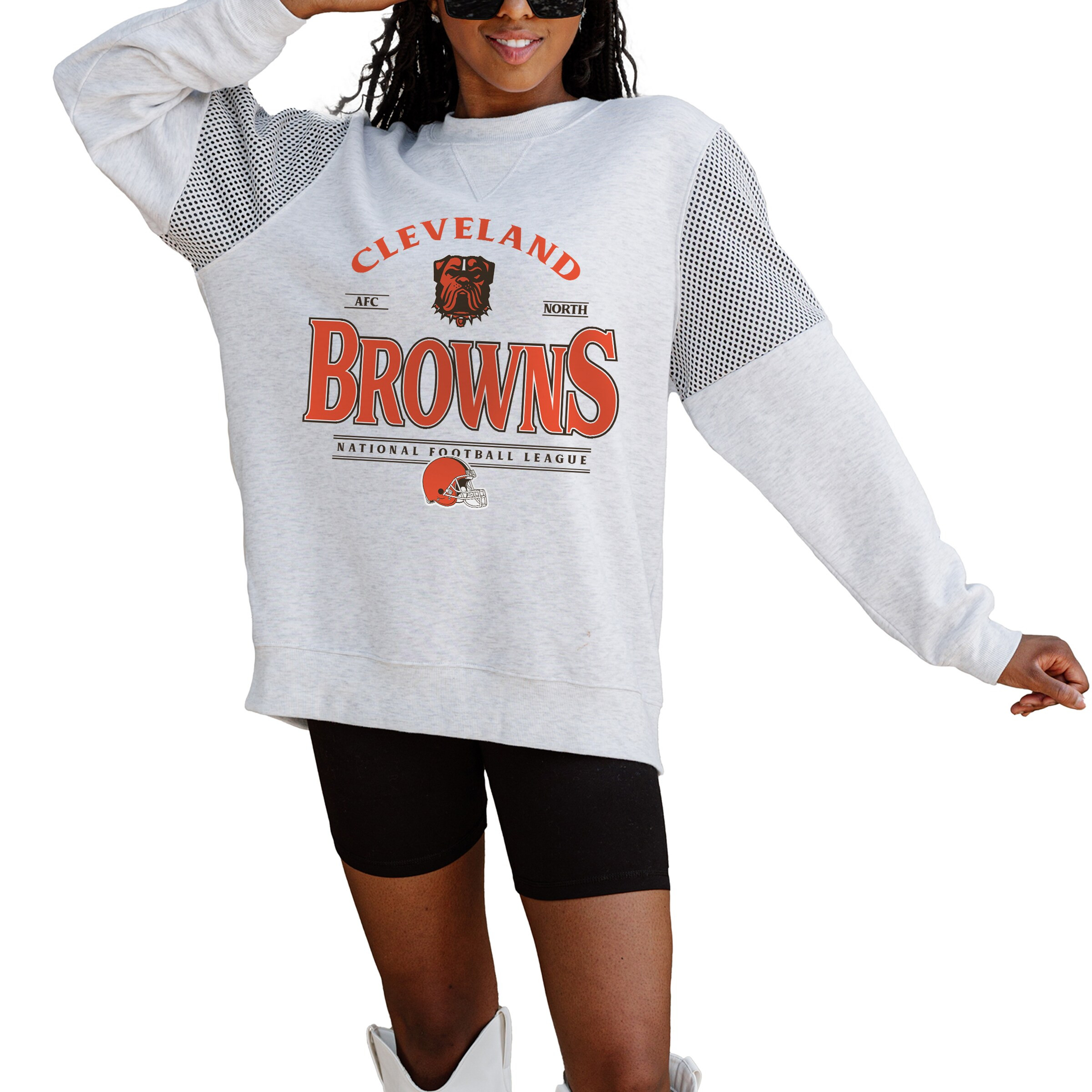 Cleveland Browns Gameday Couture Women's Rhinestone Star Mesh Shoulder Fleece Pullover Sweatshirt... | Fanatics
