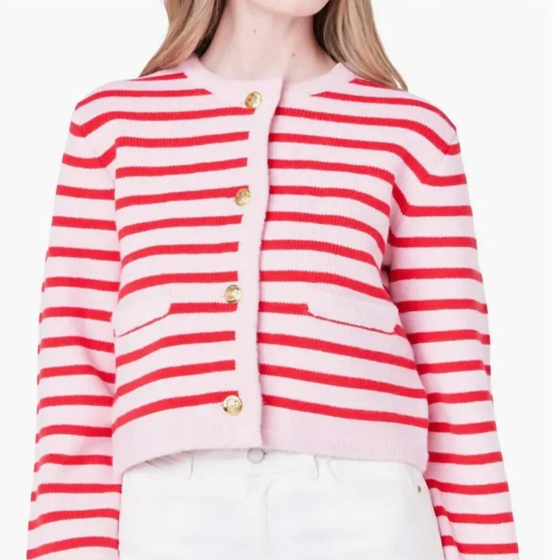 English Factory Striped Sweater Cardigan In Pink - Pink - M | Verishop