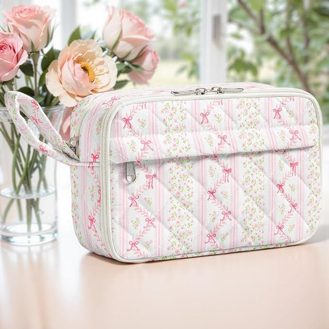 Quilted Pencil Pouch for Girls Women, Large Pencil Case Pouch with Compartments Cute Aesthetic Pe... | Amazon (US)