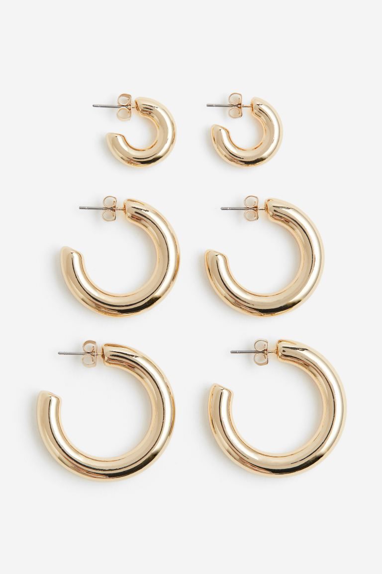 3 Pairs Hoop Earrings - Gold-colored - Ladies | H&M US | H&M (US + CA)