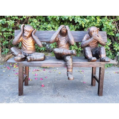 Three Wise Monkeys on a Bench two tones bronze - Size: 45"L x 19"W x 30"H | Wayfair North America