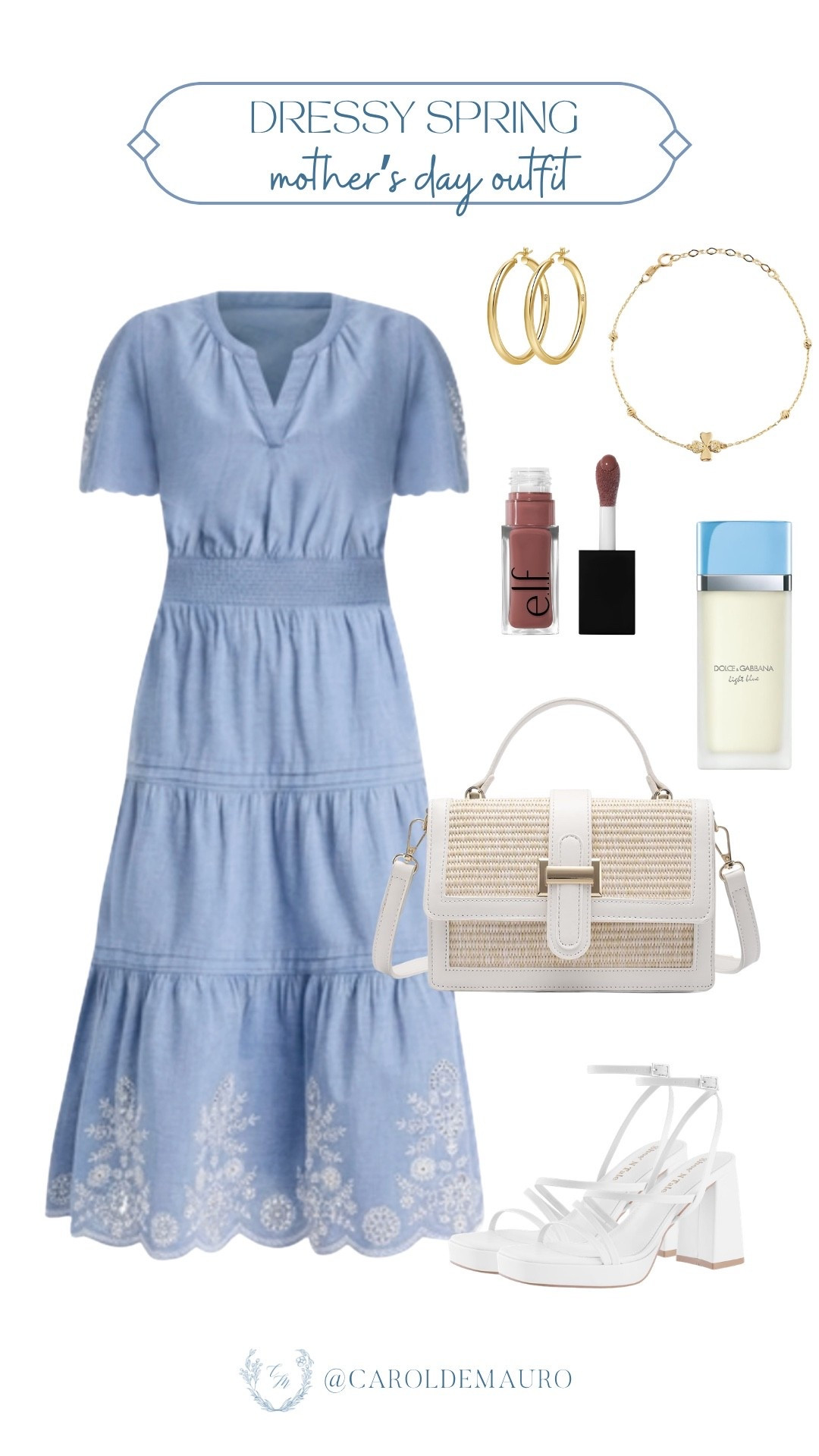 This dressy-yet-casual spring outfit is exactly what you need for a stylish and comfortable Mother's Day! Pair the chambray embroidered dress with chic white accessories and a touch of gold.


dressy look, casual chic, spring dresses, outfit inspo, brunch date, fashion accessories, classic look, blue and white

#LTKootd #LTKSeasonal #LTKU
