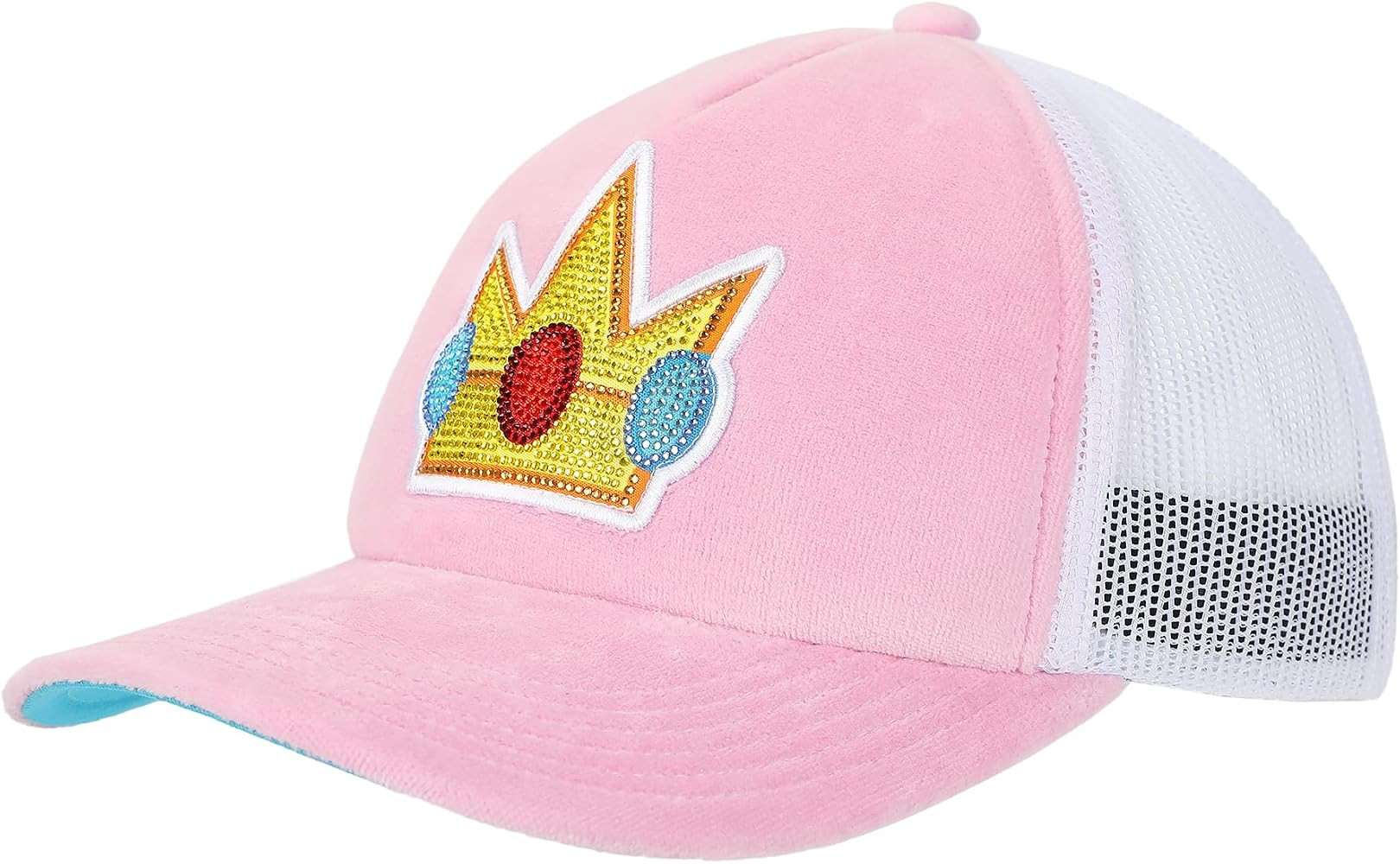Super Mario Bros Princess Peach Rhinestone Crown Pink Trucker Hat-OSFA | Amazon (US)