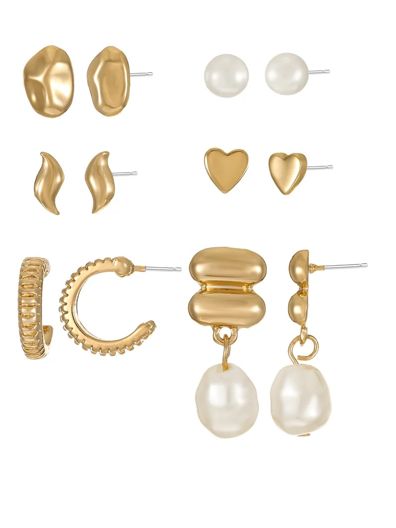 Time and Tru 6-Pair Everyday Gold Earring Set | Walmart (US)